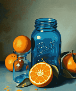 Vintage Blue Mason Jar and Oranges Diamond Painting