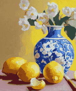 Vintage Blue Vase Lemons Diamond Painting