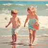 Vintage Children by the Seaside Diamond Painting