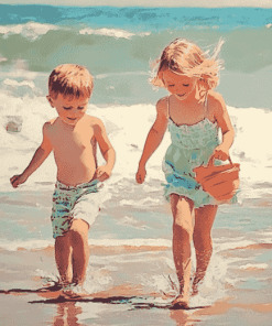 Vintage Children by the Seaside Diamond Painting