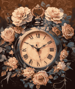 Vintage Clock and Flowers Diamond Painting