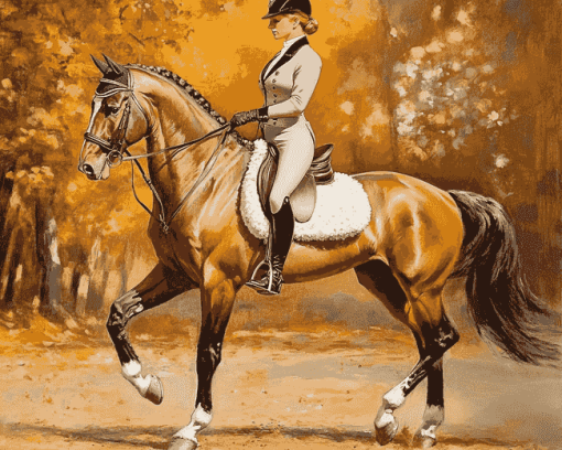 Vintage Dressage Horse Rider Diamond Painting