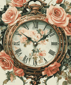 Vintage Floral Clock Diamond Painting