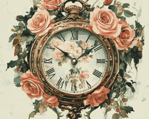 Vintage Floral Clock Diamond Painting