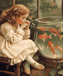 Vintage Goldfish with Little Girl Diamond Painting