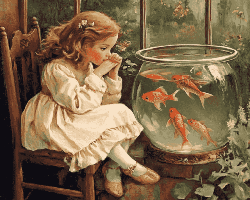 Vintage Goldfish with Little Girl Diamond Painting