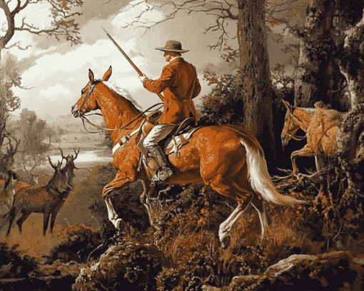 Vintage Hunting Scene Diamond Painting