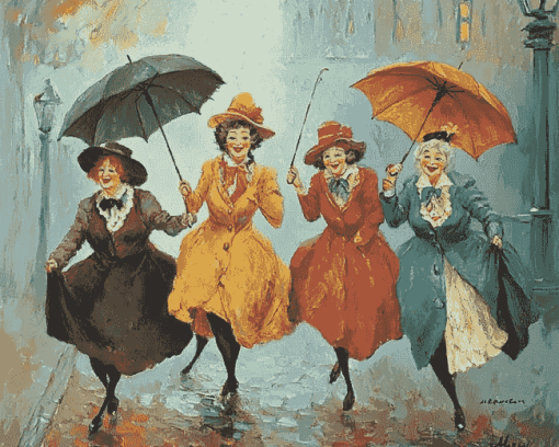 Vintage Ladies with Umbrellas Diamond Painting