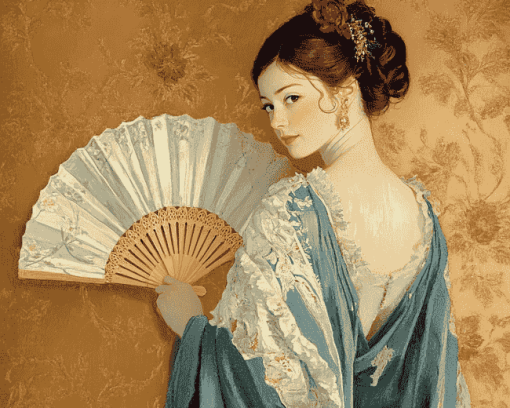 Vintage Lady Hand Fan Diamond Painting