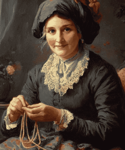 Vintage Lady Knitting Diamond Painting