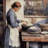 Vintage Lady Washing Dishes Diamond Painting