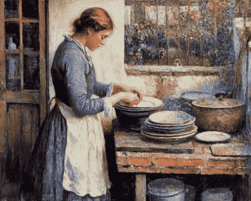 Vintage Lady Washing Dishes Diamond Painting