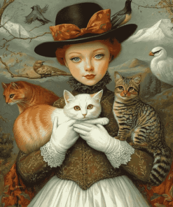 Vintage Lady with Animals Diamond Painting