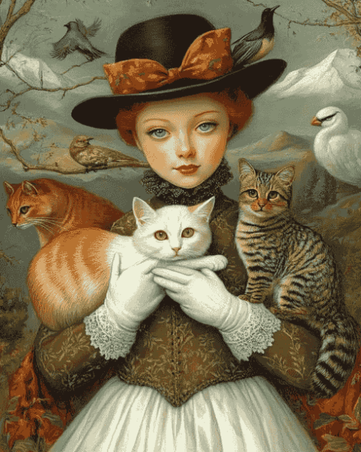 Vintage Lady with Animals Diamond Painting