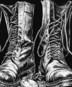 Vintage Monochrome Boots Diamond Painting