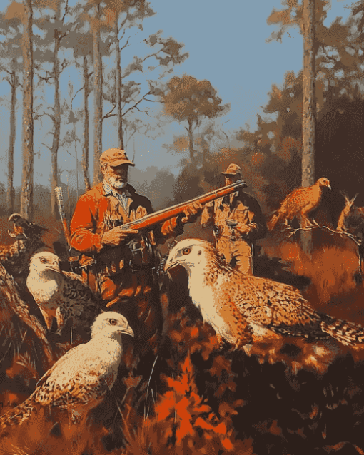 Vintage Quail Huntsmen Diamond Painting