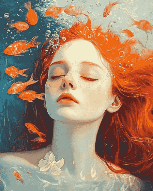 Vintage Redhead Girl Underwater Diamond Painting