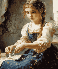 Vintage Sewing Girl Diamond Painting