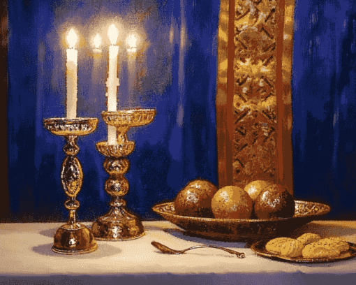 Vintage Shabbat Candles Diamond Painting