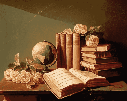 Vintage Still Life with Books and Globe Diamond Painting