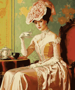 Vintage Woman Tea Time Diamond Painting