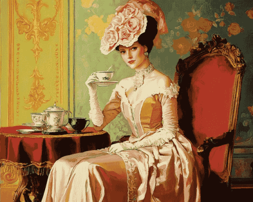 Vintage Woman Tea Time Diamond Painting