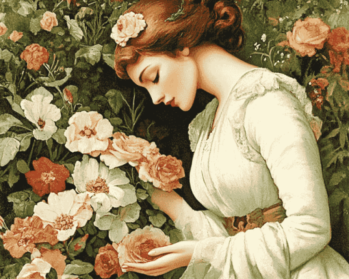 Vintage Woman With Flowers Diamond Painting