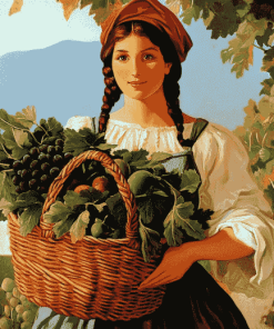 Vintage Woman with Fruit Basket Diamond Painting