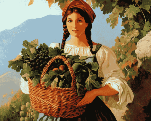 Vintage Woman with Fruit Basket Diamond Painting