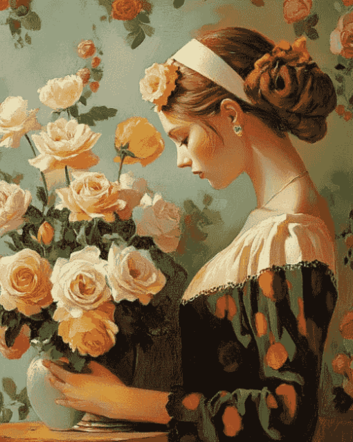 Vintage Woman with Roses Diamond Painting