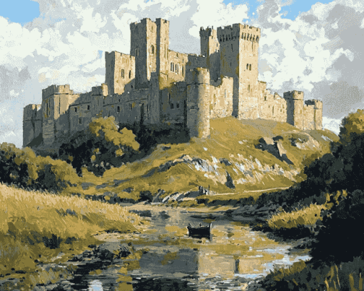 Warkworth Castle Fortress Diamond Painting