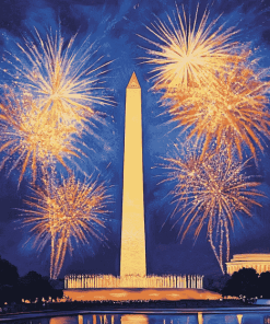 Washington Monument Fireworks Display Diamond Painting