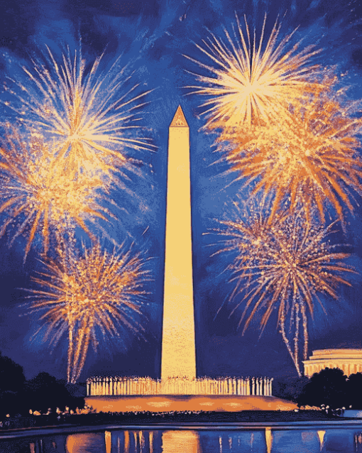 Washington Monument Fireworks Display Diamond Painting