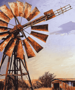 Western Windmill Landscape Diamond Painting