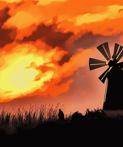 Western Windmill Sunset Diamond Painting