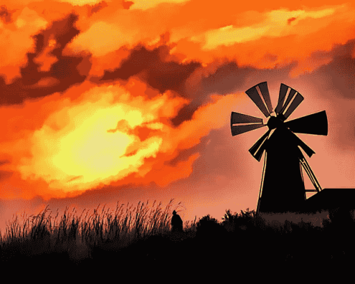 Western Windmill Sunset Diamond Painting