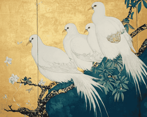 White Birds by Watanabe Shiko Diamond Painting