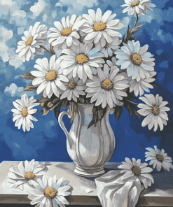 White Daisy Vase Blossoms Diamond Painting