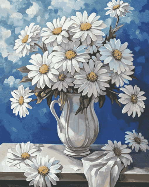 White Daisy Vase Blossoms Diamond Painting