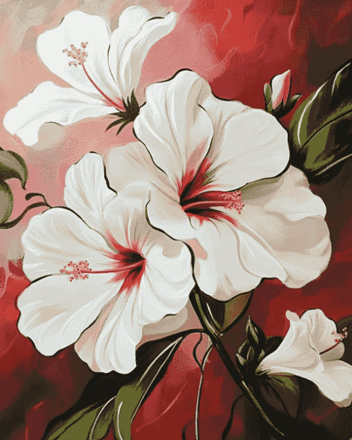 White Hibiscus Blossoms Diamond Painting