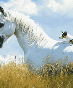 White Horse and Mini Aussie Friendship Diamond Painting