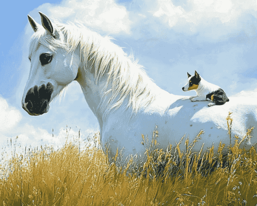 White Horse and Mini Aussie Friendship Diamond Painting