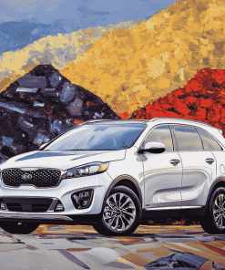 White Kia Sorento Mountain Drive Diamond Painting