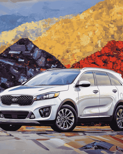 White Kia Sorento Mountain Drive Diamond Painting