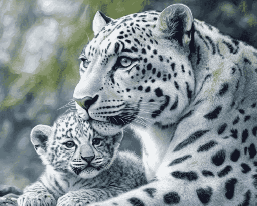 White Leopard and Baby Wildlife Diamond Painting