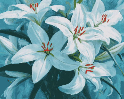 White Lily Blossoms Diamond Painting