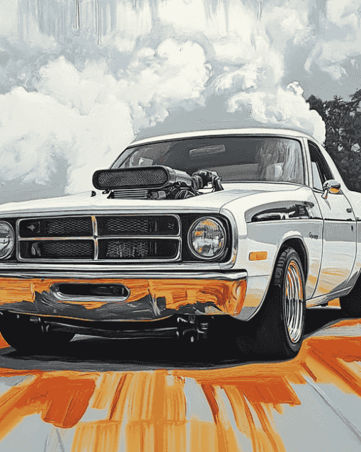 White Lowered Car Masterpiece Diamond Painting