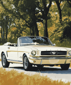 White Mustang Convertible Diamond Painting