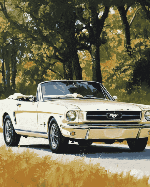 White Mustang Convertible Diamond Painting