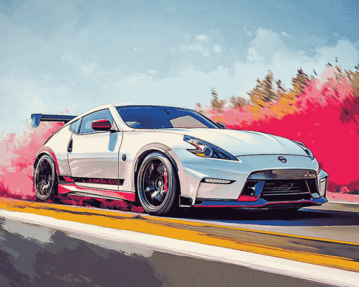 White Nissan 370 Z Car Diamond Painting